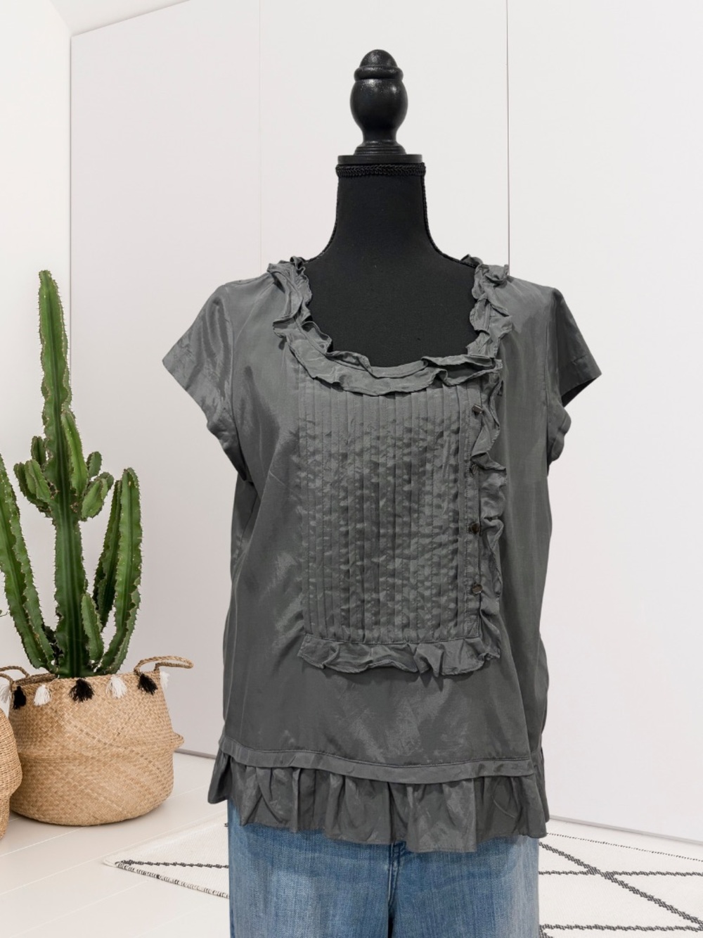 J.Crew Nickleby Pleated Button Bib Ruffle Top